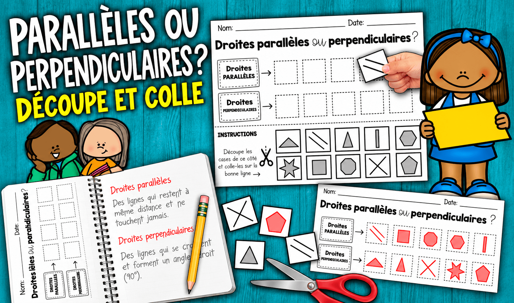 Ressource educative TPT - Droites Parallèles et Perpendiculaires | Activité de découpage et collage