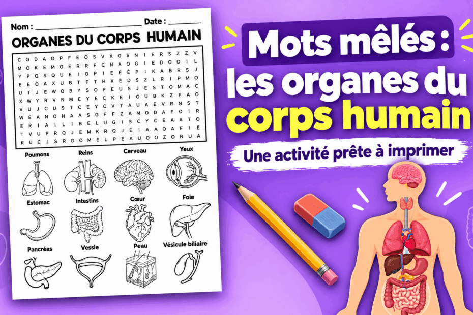Mots mêlés sur les Organes du Corps Humain en français | Une activité prête à imprimer