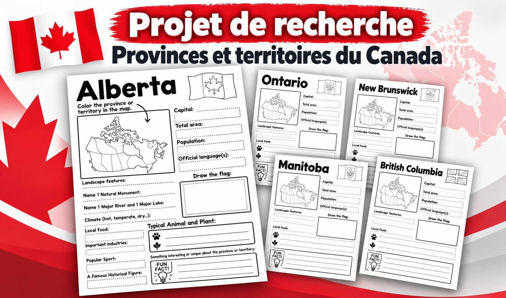 Provinces et territoires du Canada | Projet de Recherche en français Ressource educative TPT - Provinces et territoires du Canada | Projet de Recherche en français