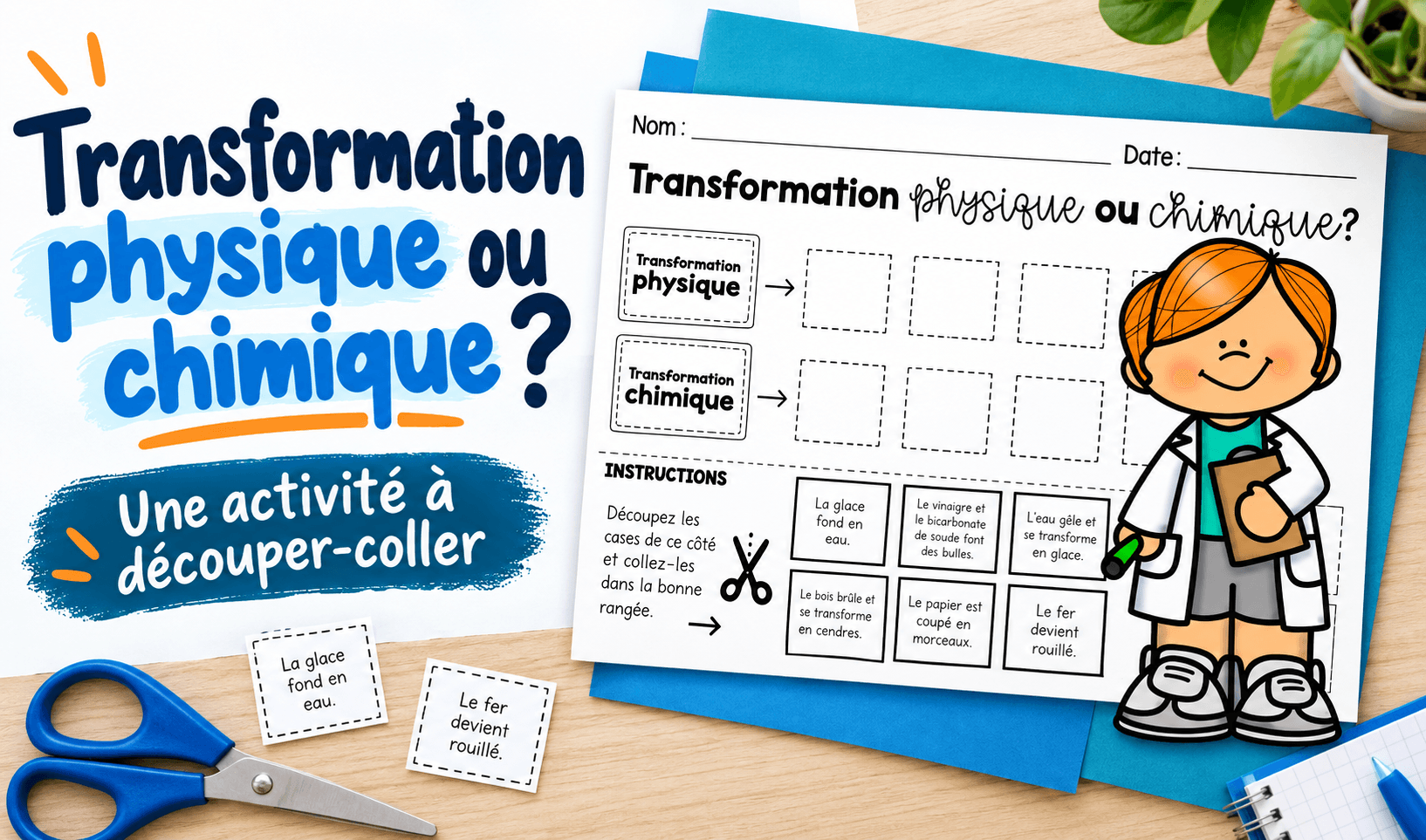 Transformation physique ou chimique | Activité à découper-coller Ressource educative TPT - Transformation physique ou chimique | Activité à découper-coller